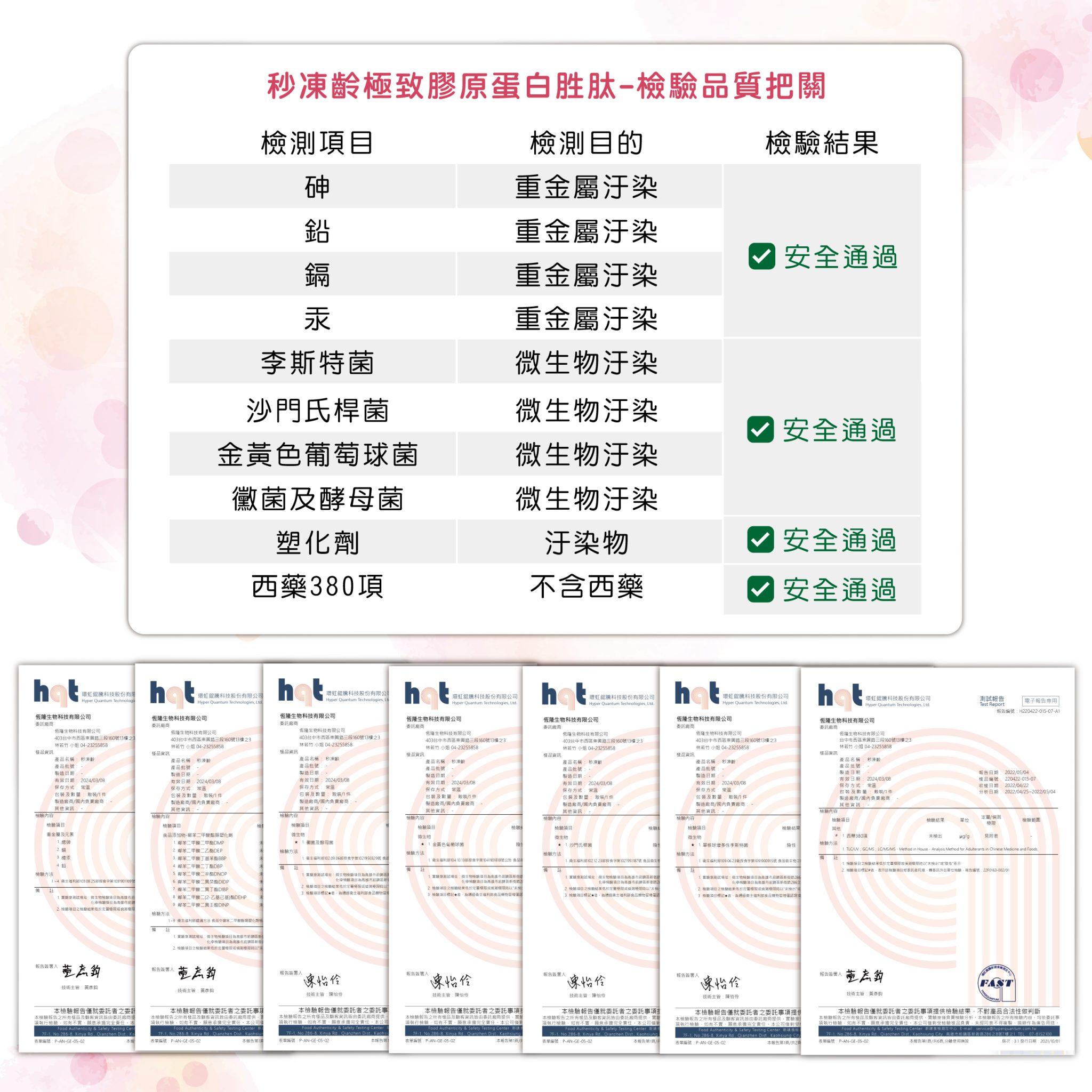 DH恆隆生技/評價/秒凍齡極致膠原蛋白胜肽/ 100%魚類來源/專利原料/含量高達5500mg/檢驗報告/微生物報告/塑化劑/無重金屬/不含西藥/均安全通過