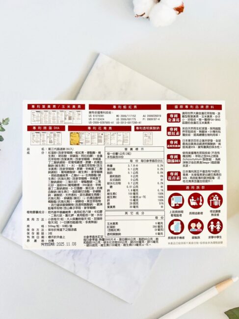 ✨第三代晶速晰-晶亮成分高補給✨長時間使用3C，讓你數位疲勞了嗎❓採用美國臨床葉黃素與玉米黃素黃金比例10:2 ，游離型雙專利好吸收，2粒達30mg : 6mg高補給劑量✅雨生紅球藻蝦紅素，業界高含量8mg❗️✅日本95%高純度透明質酸鈉💦✅雙重花青素-日本專利黑豆x歐洲專利藍莓✅專利素食微藻DHA✅維生素C +維生素E +鋅+硒酵母。全方位的晶亮水潤配方，適合全家大小，給您清晰透徹精彩生活❗️
