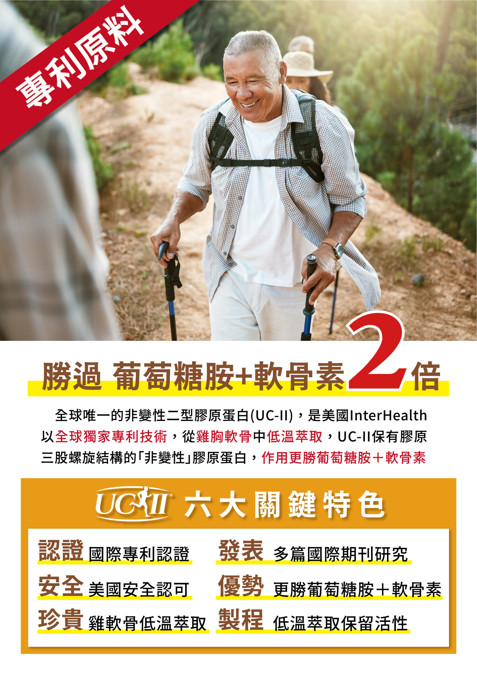 活力固得加強版-全方位關鍵行動力✨添加足量40毫克專利UC-ll®，靈活有感更是“葡萄糖胺＋軟骨素”的2倍以上，改寫您的舊觀念，搭配薑黃、MSM、葡萄糖胺、鯊魚軟骨，輔助加成關鍵元素，特別添加維生素K2和D3，不是只有長輩需要，勞動族、運動族、久坐久站族也非常需要，提早保養，讓你行動靈活不卡卡❗